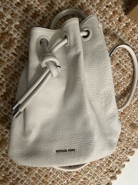 New Michael Kors White Leather Drawstring Backpack
